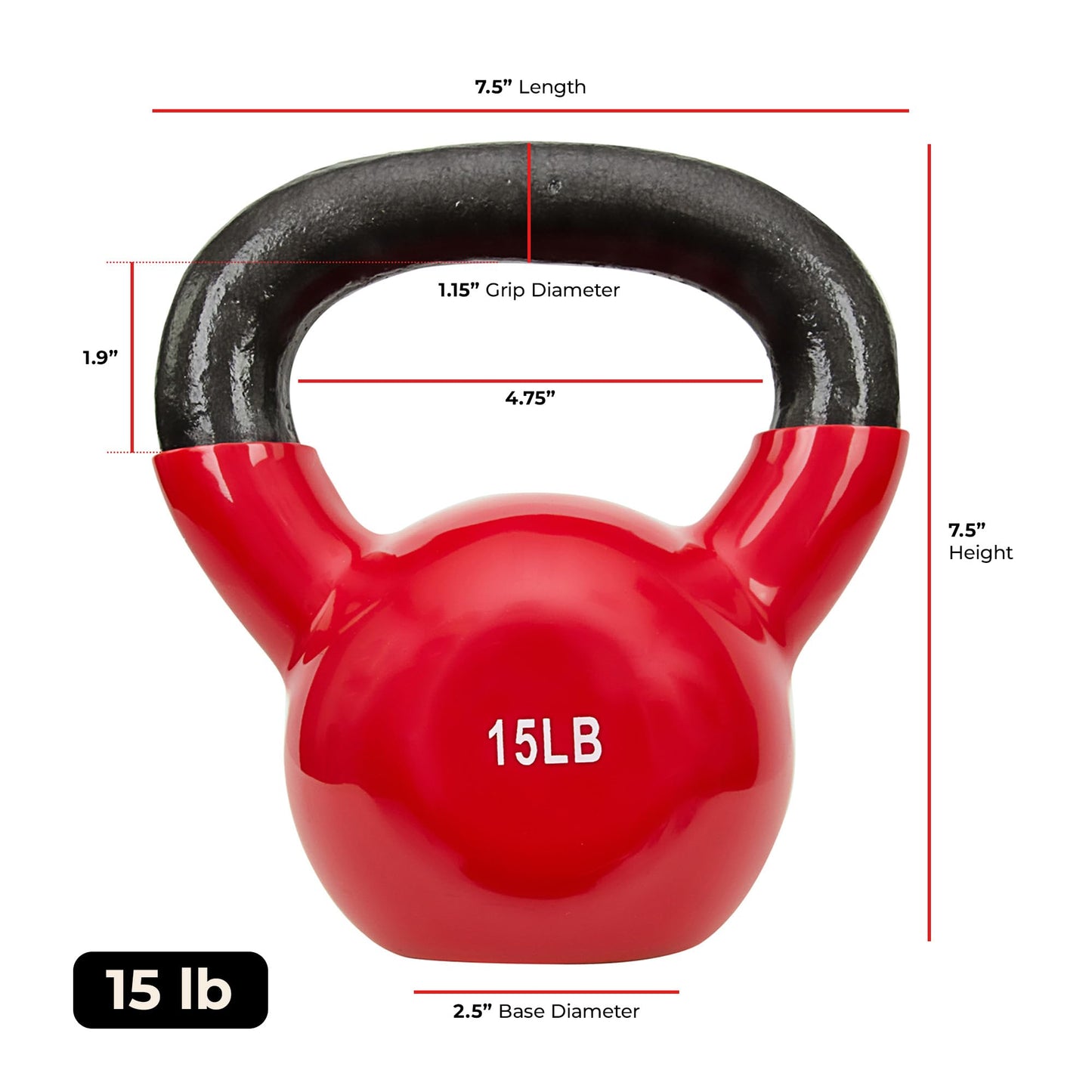 Sunny Health & Fitness Sunny Vinyl Coated Kettlebell (15-Pound)