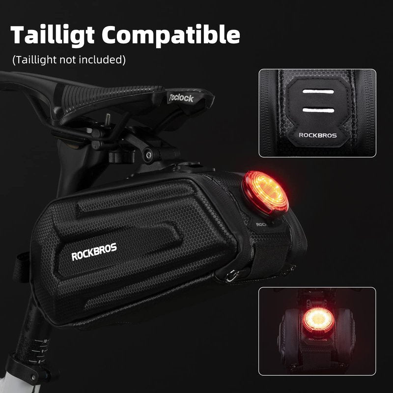 ROCKBROS Bicycle Saddle Bag Under Seat - 3D Hard Shell Bike Seat Bag With Silver Reflective Strip for Mountain Road Bikes, Quick Release 1.7L