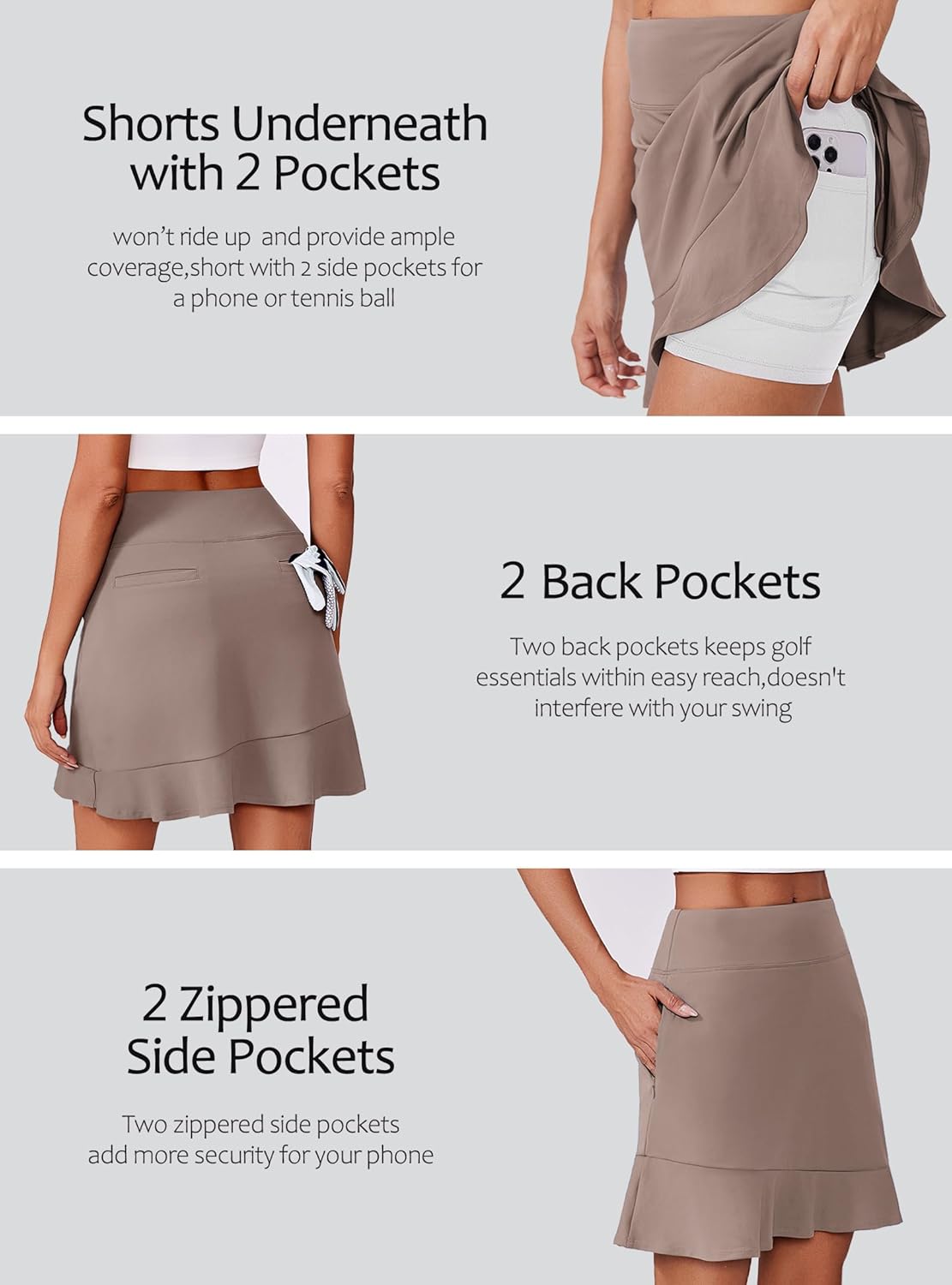 PINSPARK Golf Skorts for Women - 18" High Waist Ruffle Skirts with 6 Pockets & UPF50+ Protection
