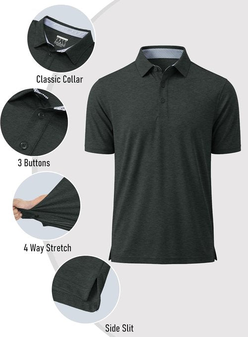 MAGCOMSEN Men's Moisture-Wicking Polo Golf Shirt - 3-Button Casual Athletic Tee