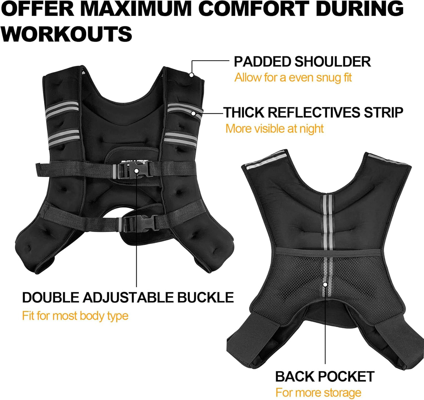POWER GUIDANCE Weighted Vest - Adjustable & Reflective Workout Gear for Running, Jogging, & Strength Training