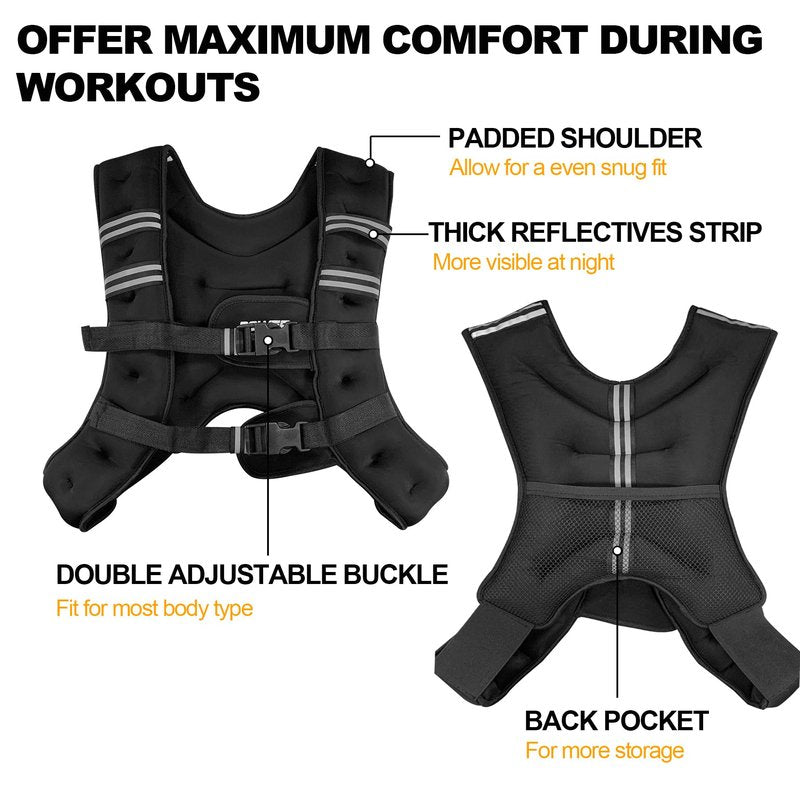 POWER GUIDANCE Weighted Vest for Men & Women with Reflective Stripes,Adjustable Workout Vest for Running, Jogging, Walking & Strength Training, Comfortable Rucking Weight Vest 15lb