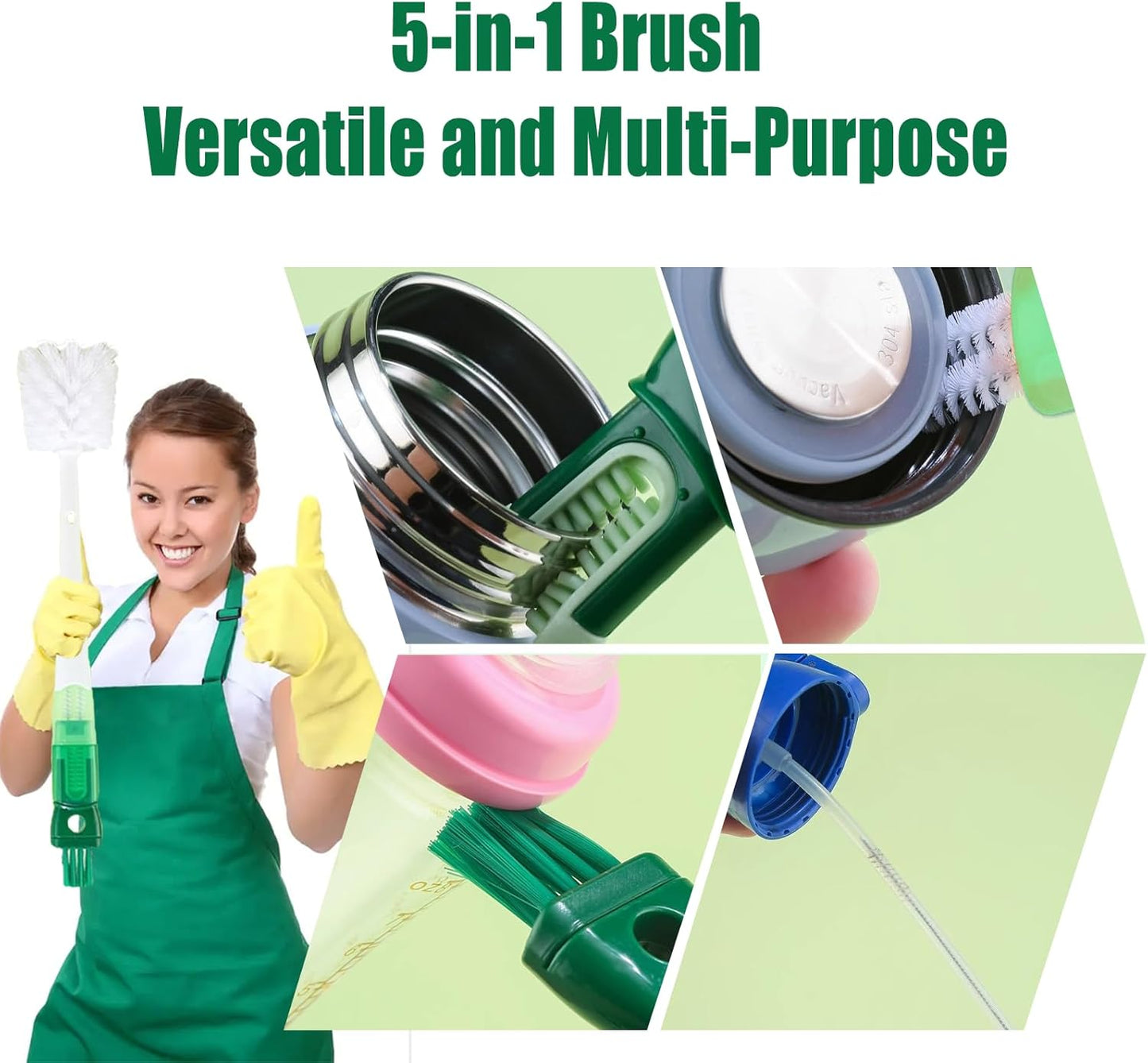 Skiennix Water Bottle Cleaner Brush - 5-in-1 Scrubber for Effortless Bottle Cleaning