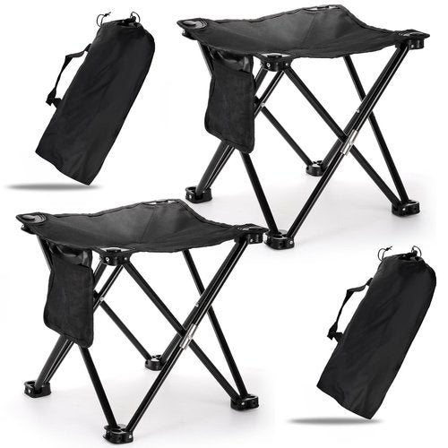 Cididu 2 Pack Camping Stool, 13 Inch Compact Camping Chair Portable, Lightweight Folding Stool Seat with Side Pocket and Carry Bag for Outdoor Hiking, Fishing, Picnic, Beach and Lawn Party, Black