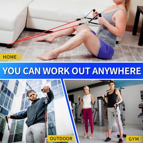 WHATAFIT Resistance Bands Set with Handles - Exercise Bands Home Gym Strength Training Equipment, Includes Door Anchor & Ankle Straps for Full Body Workout Bands, Physical Therapy - for Men and Women
