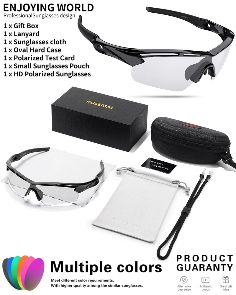 Rosemal Sports Sunglasses Polarized Cycling Sunglasses Running Driving Fishing Hiking for Men Women UV400 Photochromic
