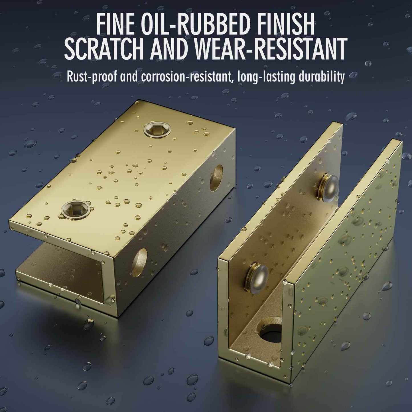 Ranbo 2 Pcs Frameless Glass Clamp Brackets for Shelf and Shower, Heavy Duty Wall Mount Rectangular Holders for 1/4" to 1/2" Panels, Matte Gold Finish Hardware