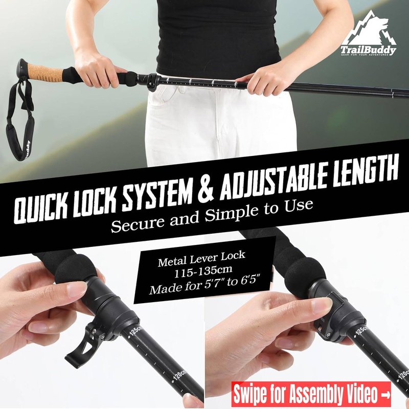 TrailBuddy Foldable Trekking Poles – Ultralight 7075 Aluminum, EVA & Cork Grip Collapsible Hiking Poles – Lightweight Adjustable Walking Sticks for Men, Women, Seniors & Travel