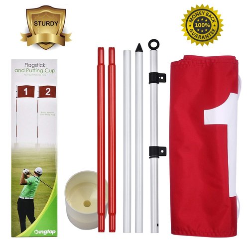KINGTOP 6ft Golf Flagstick with RGB Hole Light, Practice Putting Green Flags for Yard, Golf Pin Flag Hole Cup Set, Light Up Night Golf Party