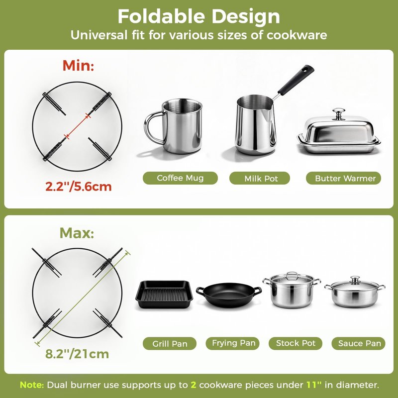 MoKo Propane Camping Stove 2 Burner, 36,000 BTU Infrared & Open Flame Hybrid, Windproof Folding Portable Outdoor Gas Cooking Kit with Frying Pan & Carry Bag For RV, Tailgating, Survival, Green