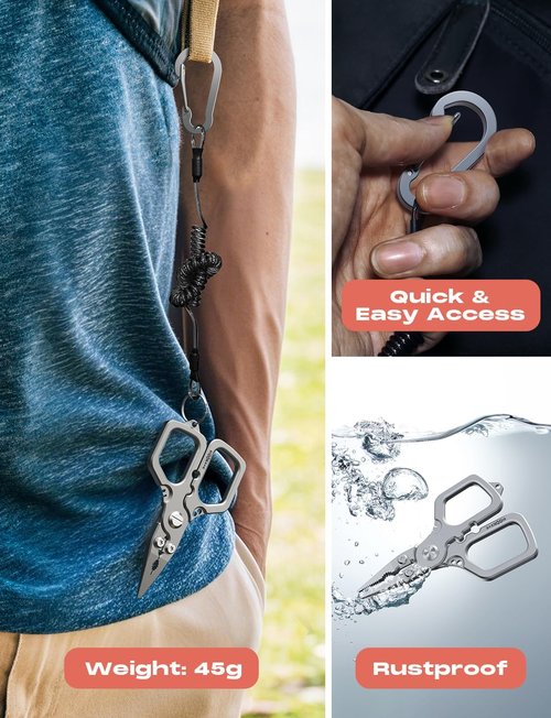HOOK-EZE Fishing Pliers - Saltwater Resistant Scissors & Tungsten Cutters | Knot Tying Tool with Lanyard