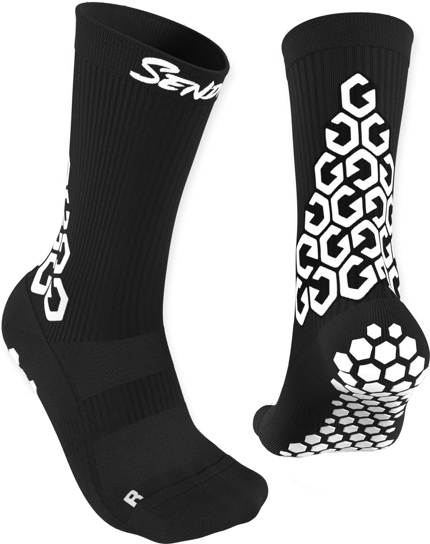 SENDA Gravity Pro Grip Socks with Non-Slip Technology, Soccer, Running, Basketball, Unisex, Crew Length, Black, Small (US Men 3-6, Women 4-7)