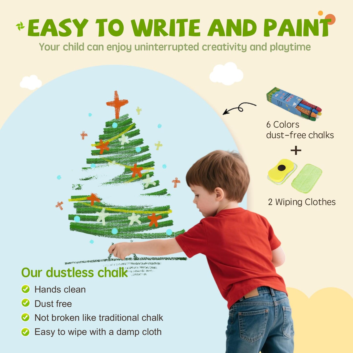 Soubeoii Magnetic Arch Wall Decal 40"x32" — Upgraded Self-Adhesive Magnetic Chalkboard, Magnet Wall for Kids, Includes 4 Magnet Sets, Chalk & Pen Holder for Playroom & Home Decor(Light Blue)