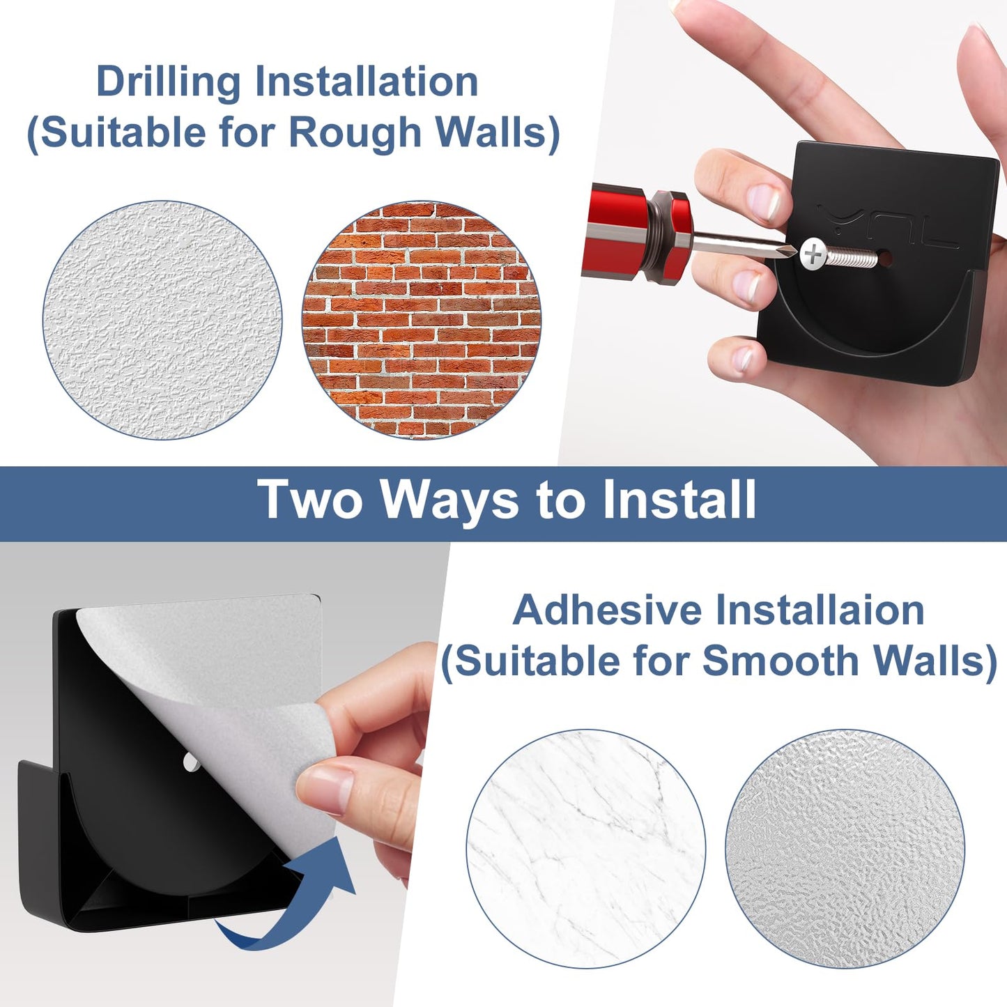 2 Pack Adhesive Shower Rod Holders, Black Transparent Rod Retainer | Never Fall Down Shower Tension Rod Holders for Wall(Rod Not Included)