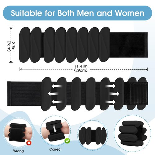 Wrist Weights, 2Pack Wearable Wrist Ankle Weights for Women & Men, Adjustable Arm and Leg Weights, Silicone Weighted Bangles for Walking Yoga Pilates Running Dance Gym 2lb (Black)