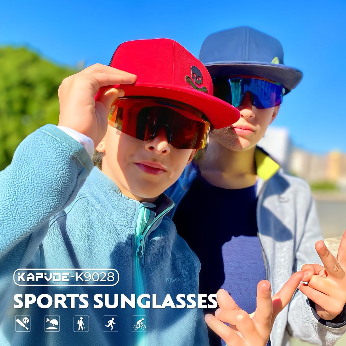 KAPVOE Youth Polarized Sports Sunglasses Kids Baseball Softball Cycling Glasses UV400 Protection for Boys Girls Age 6-12