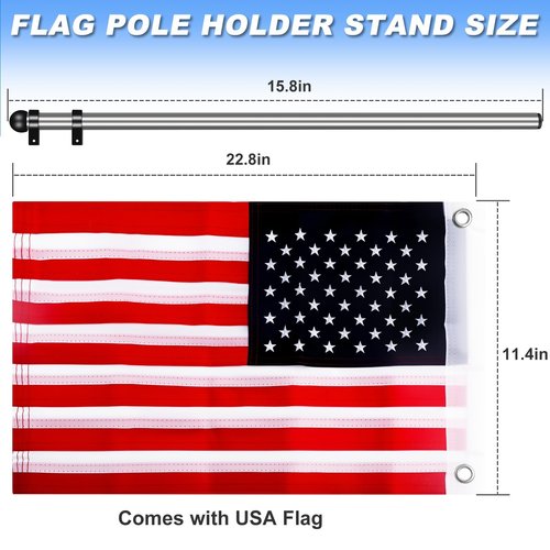 Golf Cart Flag Holder and Flag Pole Kit for Yamaha, EZGO, Club Car, Upgraded Flag Bracket for 0.59-1.18" Round/Oval/Square Rails Golf Carts, Boat, Golf Push Carts, Included USA Flag (22.8×11.4inch)