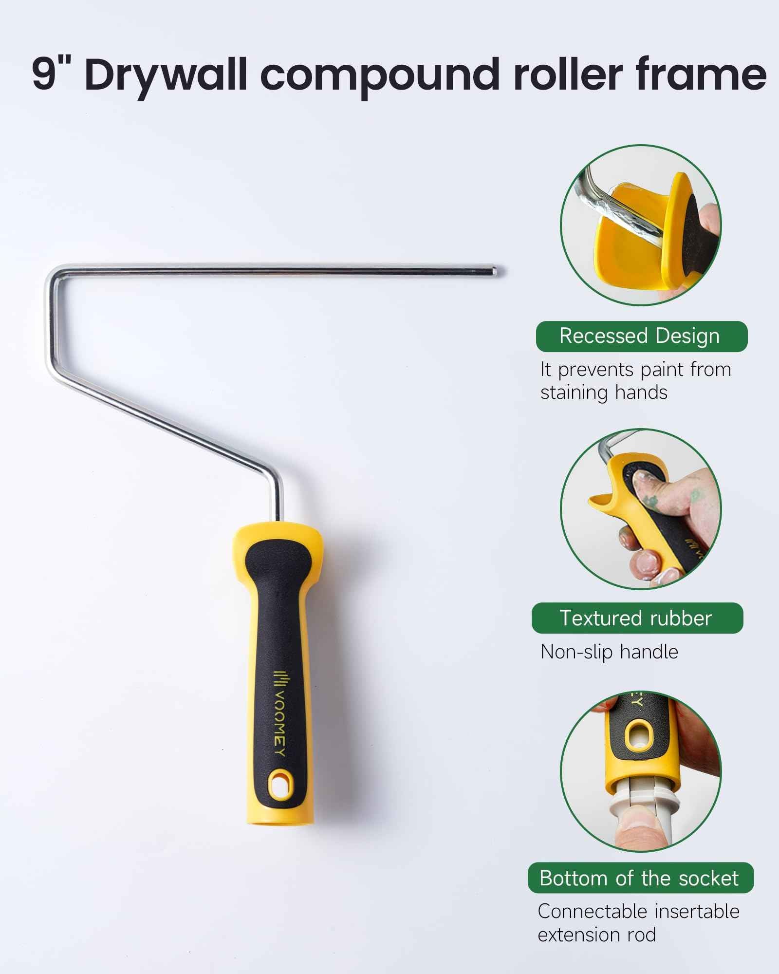 Voomey 9 Inch Drywall Compound Roller Cover with 1 Pcs Paint Roller Frame, Drywall Texture Brush, Suitable for Covering Wall and Ceiling Surfaces