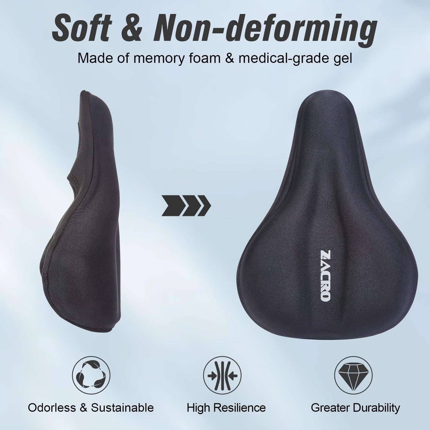 Zacro Bike Seat Cushion - Gel Padded Bike Seat Cover for Men & Women Comfort, Adjustable Velco Secure Bicycle Cushion Saddle, Fit with Peloton Bicycle, Indoor & Outdoor