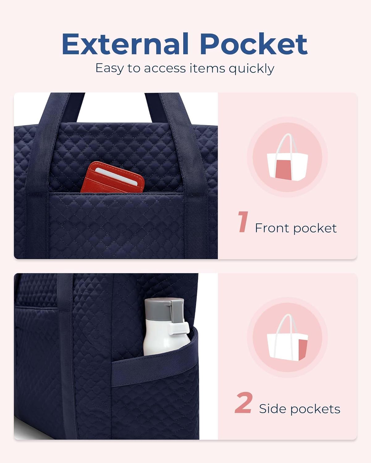 BAGSMART Tote Bag for Women - 20L Quilted Puffer Work & Travel Essentials with Zipper