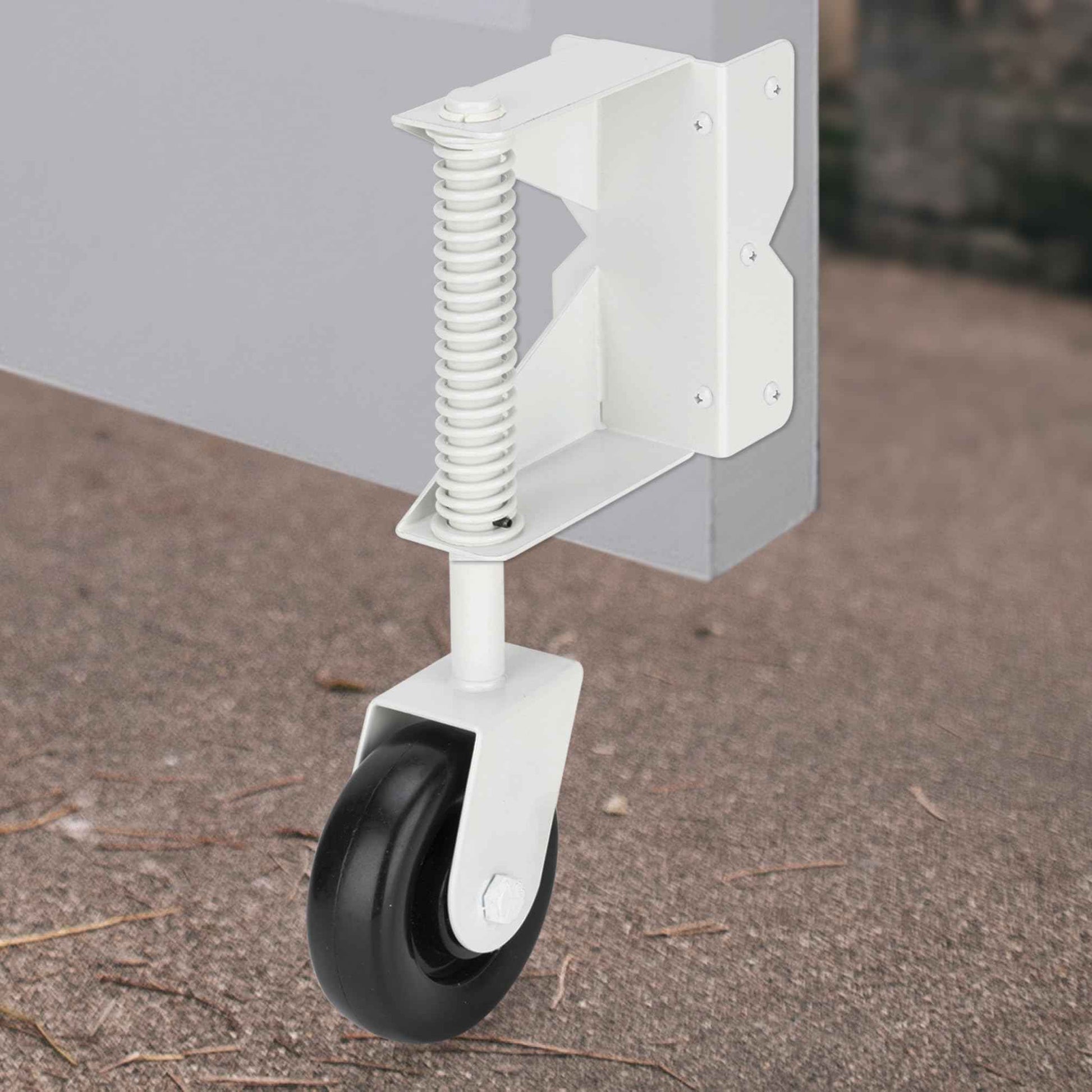 SANKINS Spring Loaded Gate Caster for Wooden Gate PVC Fence, Heavy Duty Gate Wheel Caster with 360 Degree Universal Mount Plate for Metal gate, Yard Fence, 4-Inch, 220 Lbs Capacity, White
