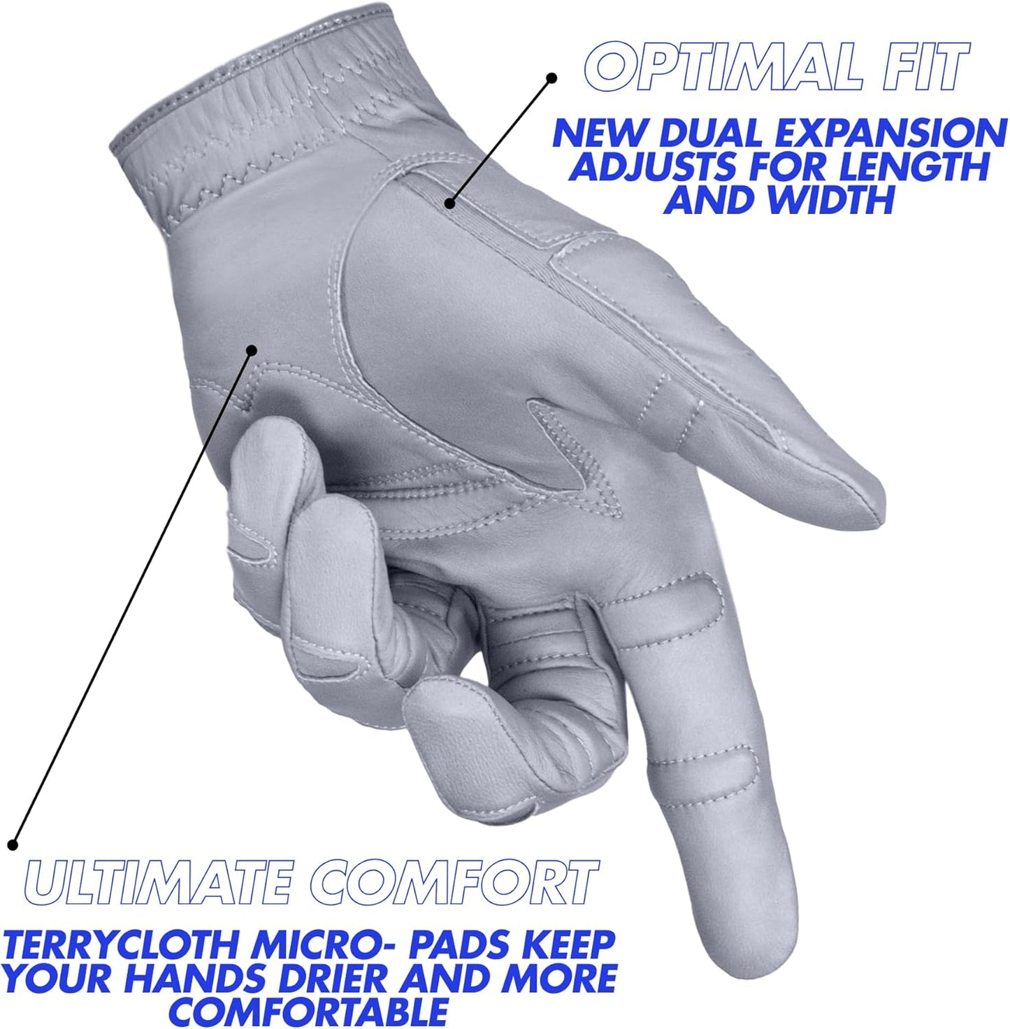 Bionic Men's StableGrip 2.0 Golf Glove - Premium Cabretta Leather | Grey Color for Enhanced Performance