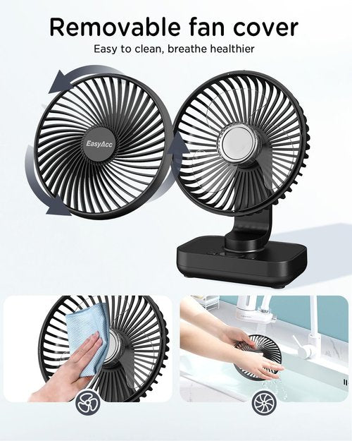 EasyAcc Oscillating Fan - Rechargeable 4000mAh Desktop Air Circulator with 4 Speeds | Ideal for Home & Office