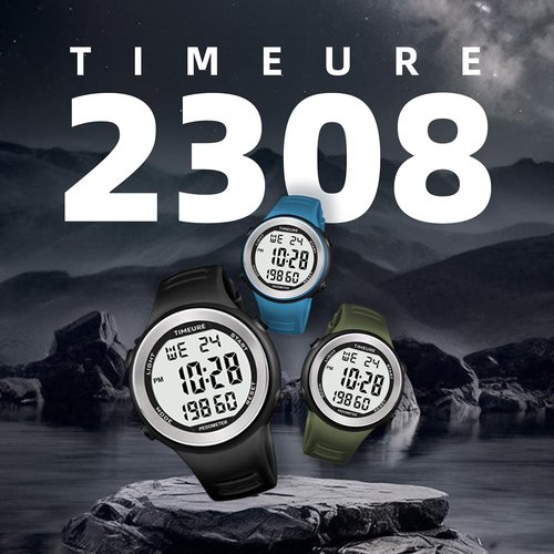 Mens Pedometer Watch for Walking Step Counter Watch No Charging, No App Connection, with EL Backlight. Simple, Practical Choice for Mobile-Free Fitness Enthusiasts TIMEURE-2308 (Black)