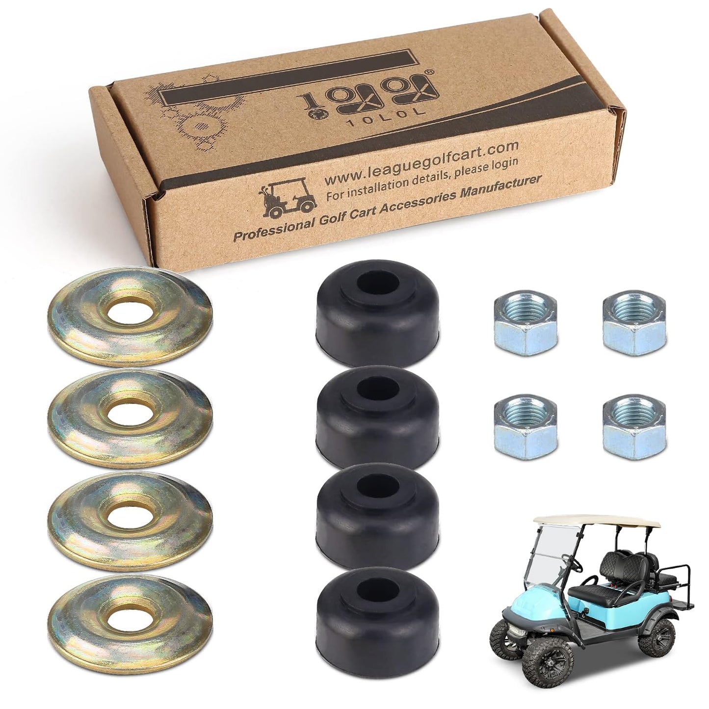 10L0L Golf Cart Shock Absorber Bushing Kit for Club Car DS & Precedent 1982-Up, Replaces OEM 1011415, Front/Rear Stud Mount