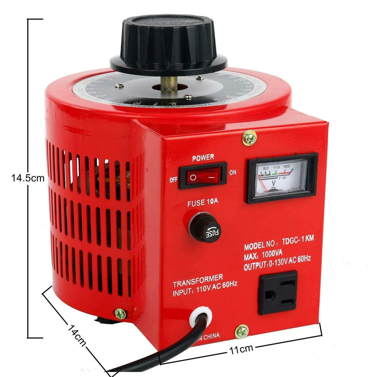 YaeCCC Voltage Transformer 10 Amp Auto AC Variable Voltage Converter,1000VA,0~130 Volt Output (1000W Max)