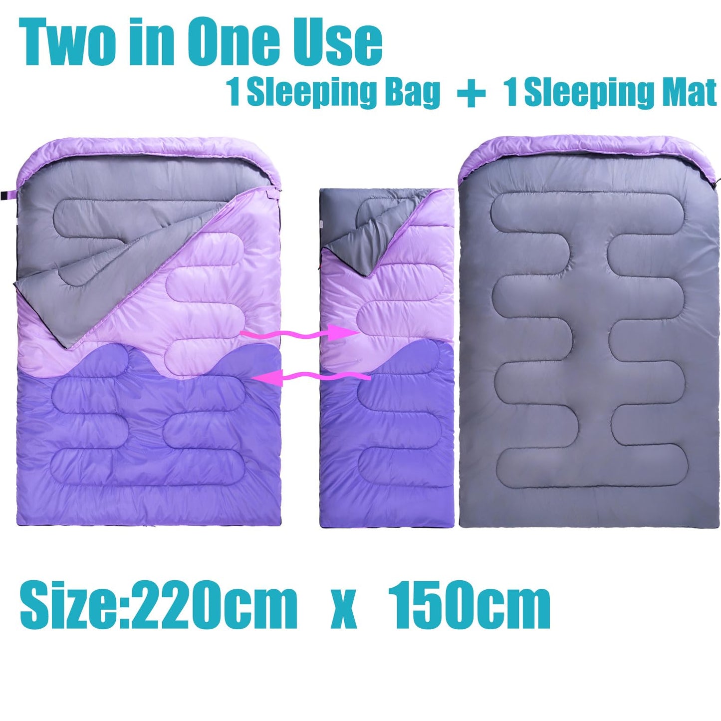 Sleeping Bag - Double Camping Sleeping Bags 2 Person for Adults Kids Boys Girls for Hiking Backpacking - Warm Cold Weather Lightweight Portable with Compression Bag for Indoors Outdoors Activities