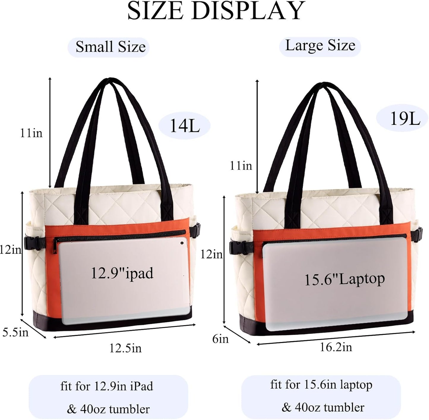 Skiennix Puffer Tote Bag - Stylish Work Bag with Cup Holder & Compartments | Quilted Design for Travel