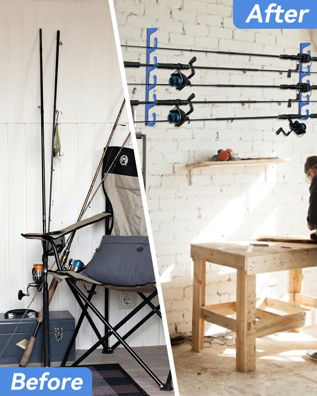 Skiennix Fishing Rod Holders - 5-Unit Wall & Ceiling Storage Rack for Most Fishing Rods | Durable Design