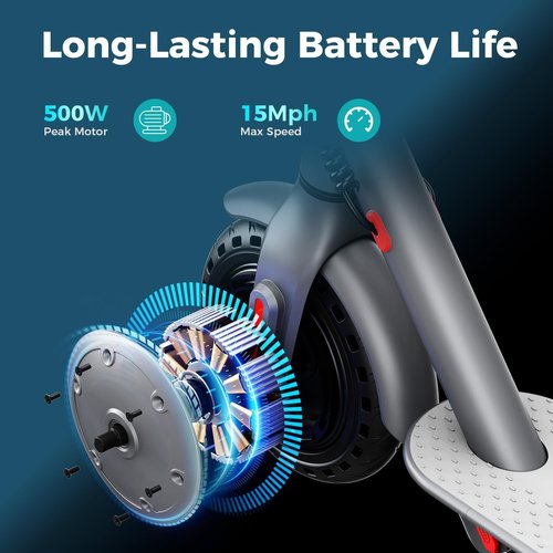 Electric Scooter - 500W Powerful Motor | 15 MPH Top Speed, 8.5” Solid Tires, Foldable Design