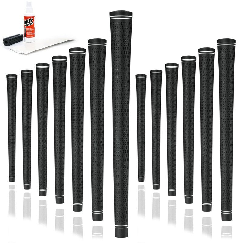 Karma Revolution Standard Size Golf Grip Kit with Grip Tape, Solvent, Rubber Vise Clamp, 13 Black No Alignment Necessary Easy Installation All-Weather Performance Replacement 360 Golf Grips for Men