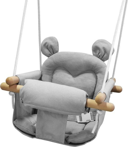 GFU Baby Swing - Secure Canvas Infant Swing for Indoor & Outdoor Use | Comfortable Wooden Hanging Seat
