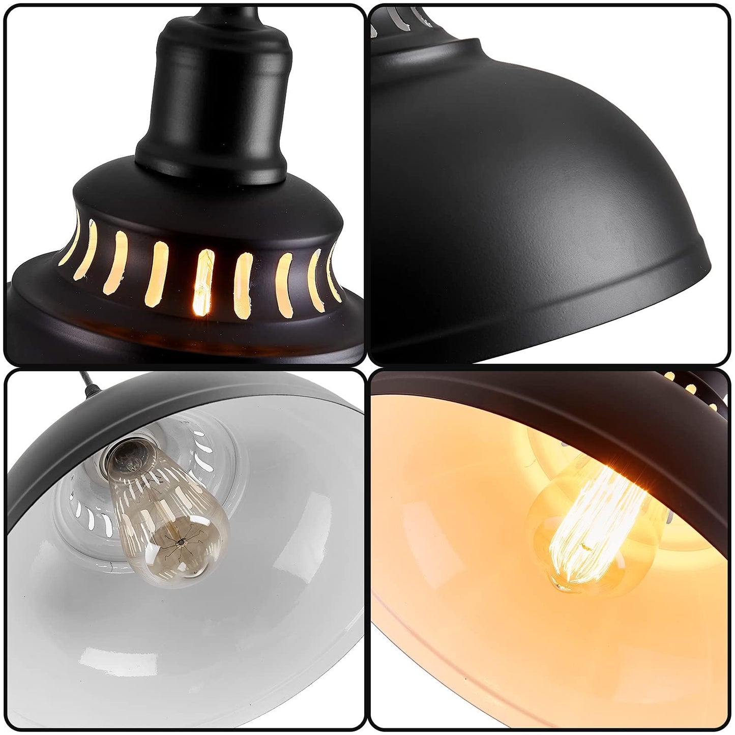 MgLoyht 3PCS Pendant Lights, Farmhouse Pendant Lamp with Metal Shade, Matte Black Industrial Pendant Lighting with E26 Base for Kitchen Island, Dining Room, Living Room, Bedroom, Hallway, 11.38in