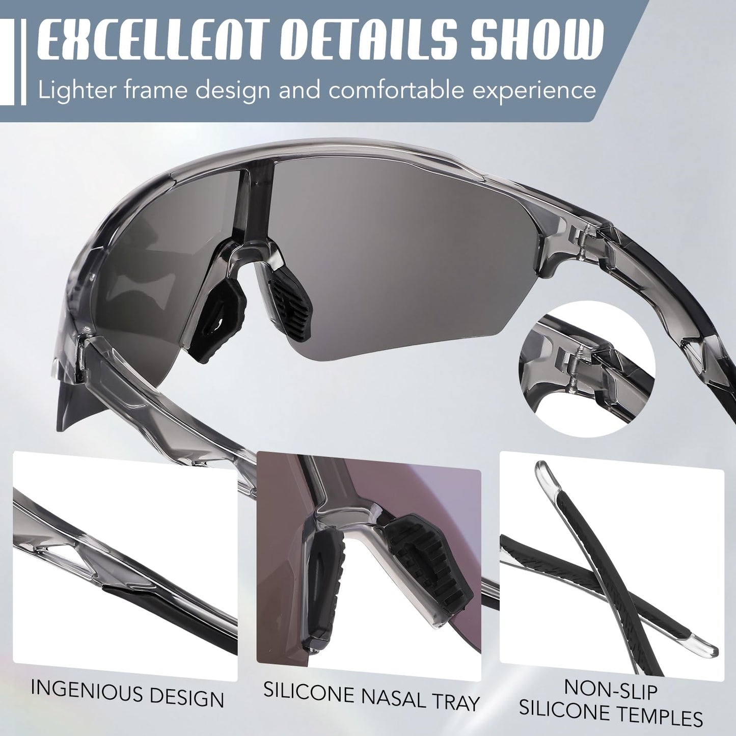 JATEBI 3 Pack Baseball Sunglasses for Men - UV400 Protection Mens Sunglasses Lightweight Wrap Around Sun Glasses for Running, Cycling, Sports, Fishing