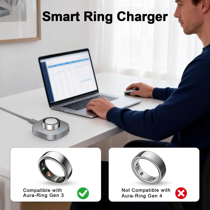 Vigamen Charger Compatible with Aura-Ring Gen 3-Size 8,Fast Safe Charging Dock with USB-C Cable for Smart Ring