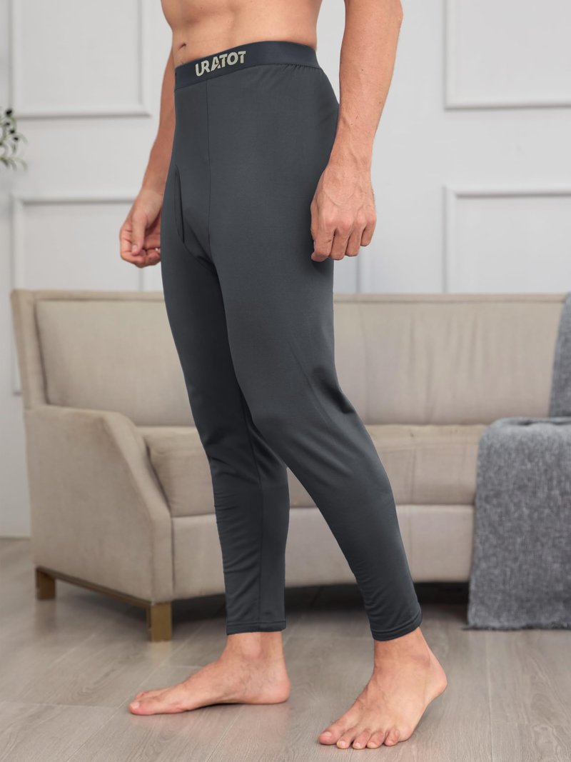 URATOT Men's Thermal Underwear Bottom Fleece Long Johns for Men Soft Warm Base Layer Thermal Pants for Cold Weather (US, Alpha, Small, Regular, Regular, 4, Black, Navy, Dark Grey, Heather Blue)