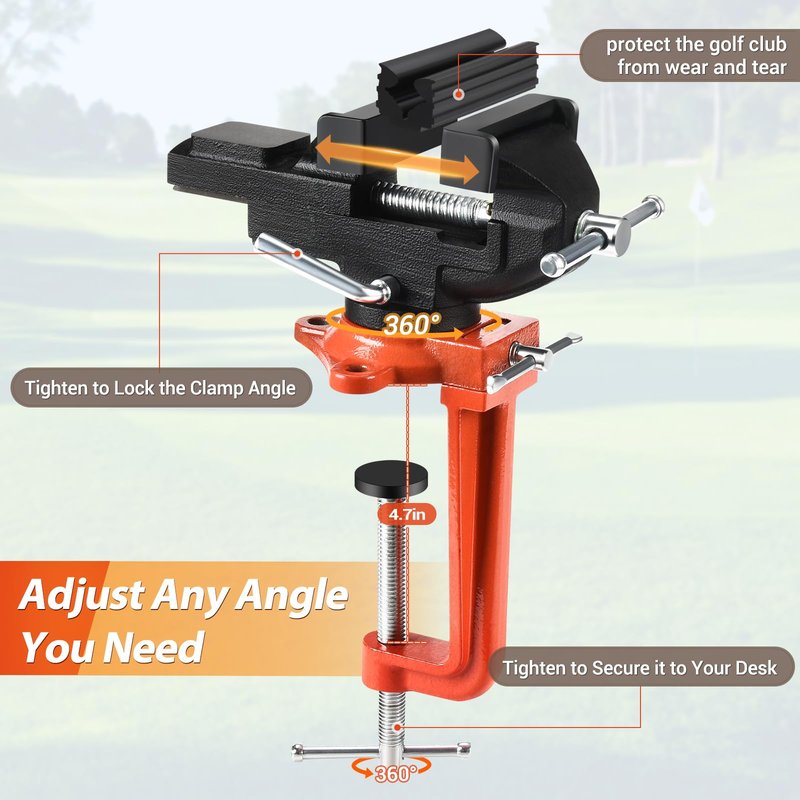 AugFir 2-in-1 Golf Grip Kit for Regripping Golf Clubs, Portable Golf Club Regripping Kit with Golf Grip Solvent, Quick Adjustment Table Vise Rubber Clamp for Golf Grip Removal Tool