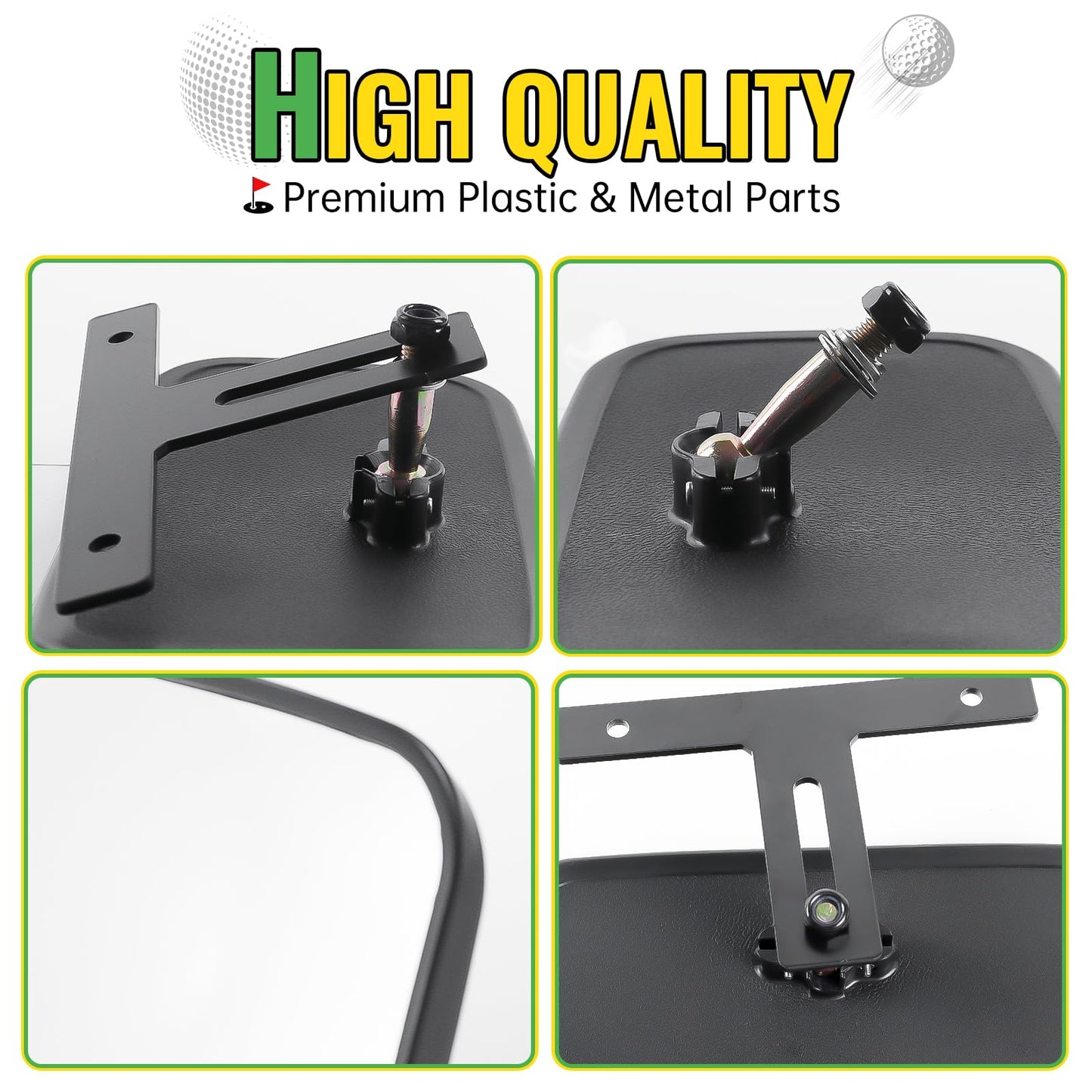Universal Golf Cart Rear View Mirrors Wide Panoramic Convex Curved Accessory for EZGO, Club Car, Yamaha Adjustable Easy Install