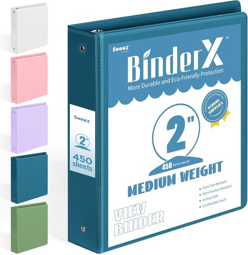 BinderX Extra Durable 2-Inch 3-Ring Binder - Customizable View Cover & Inside Pockets | Navy Blue
