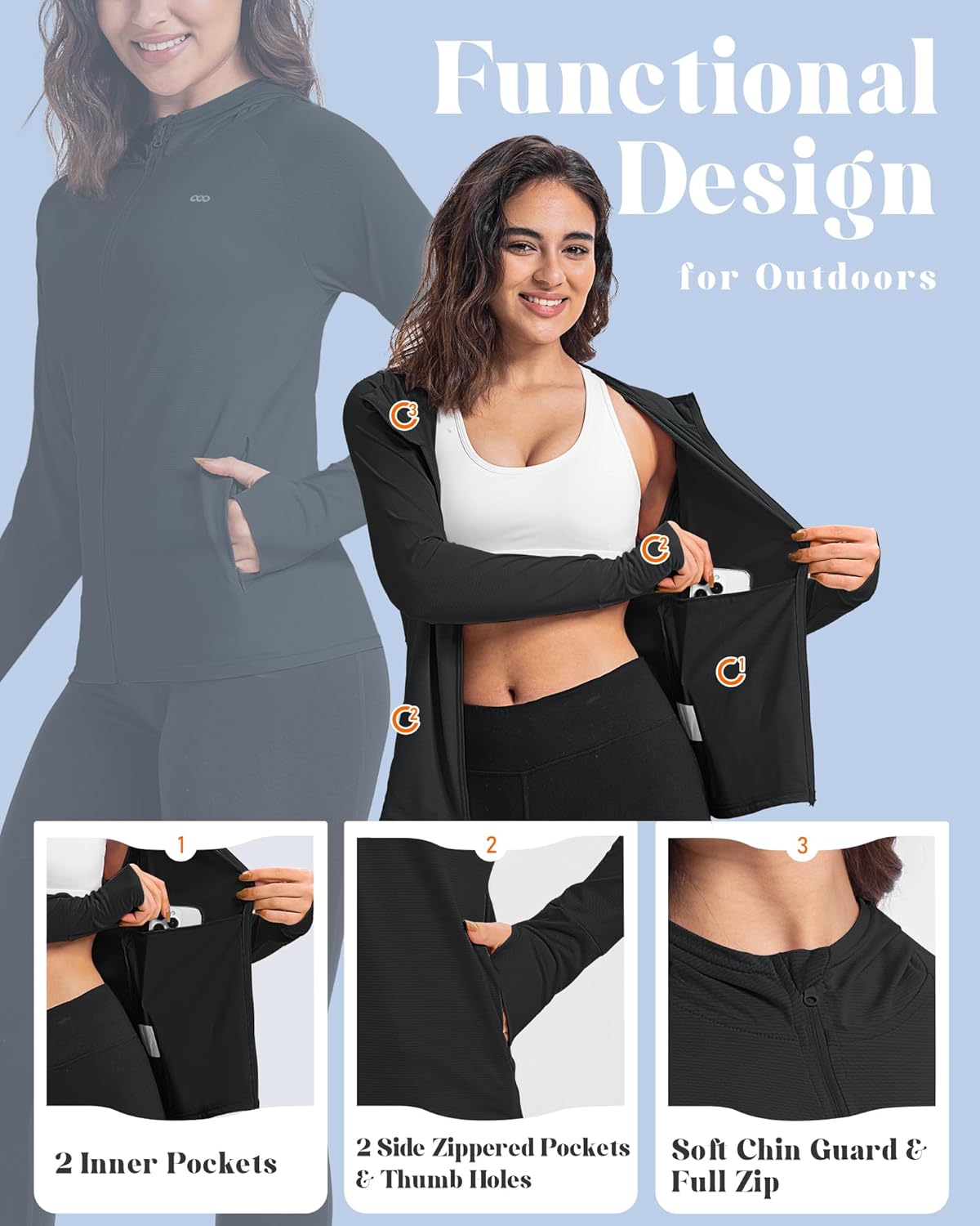 33,000ft Women's UPF 50+ Sun Protection Jacket - Lightweight Long Sleeve Hoodie for Hiking & Running