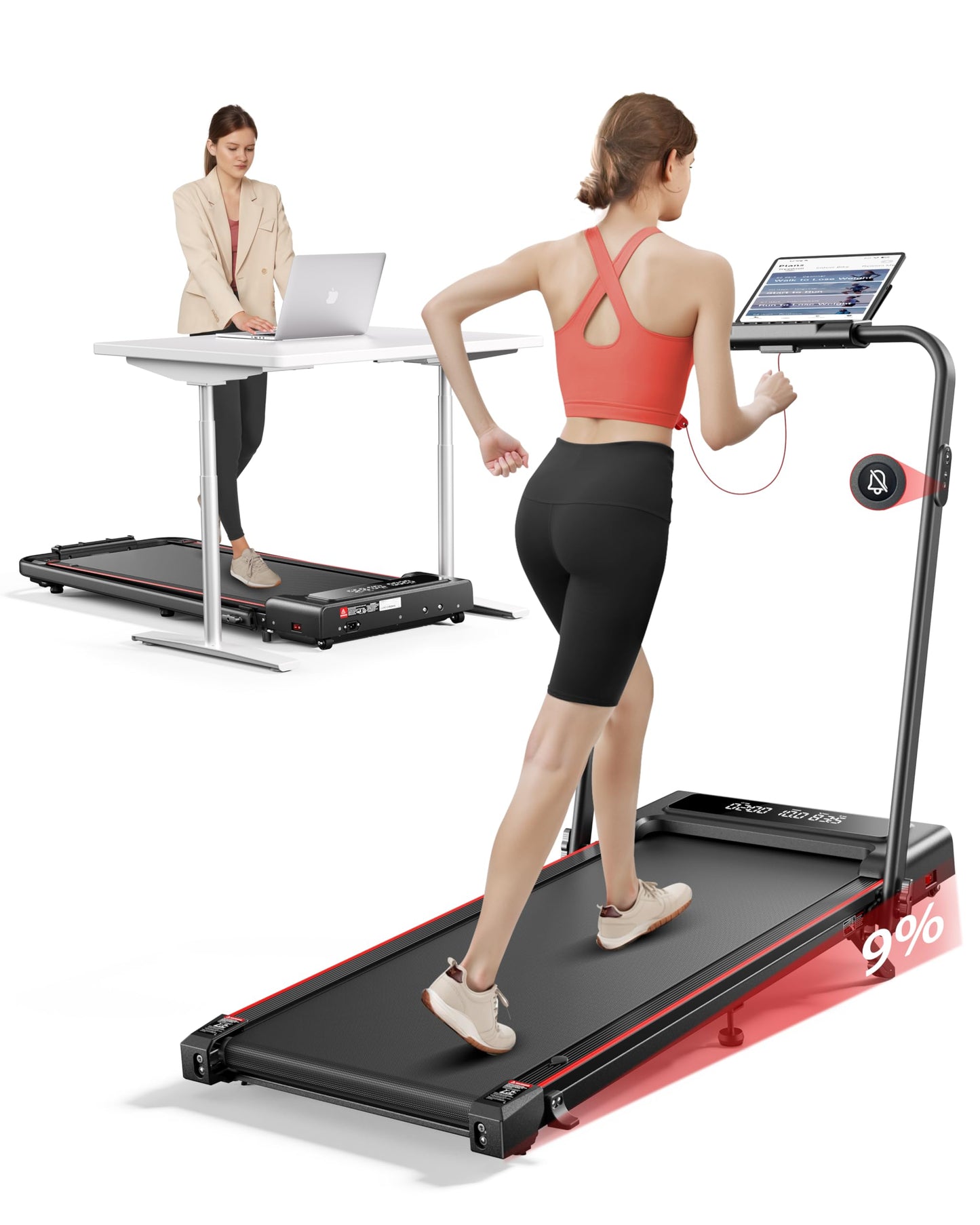 TOPUTURE Walking Pad Treadmill with Incline & Handle, 4 in 1 Under Desk Walking Pad, Foldable Treadmills for Home Office Small Space, Dual Display, Bluetooth App & Remote Control