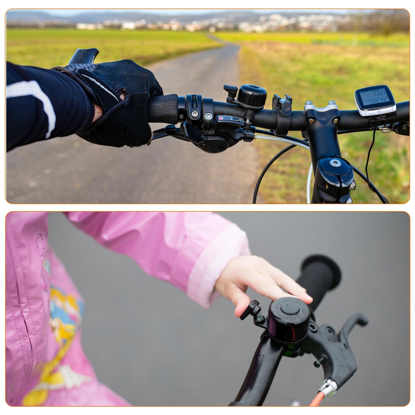 HARFINGTON 2pcs Bike Bell Mini Bicycle Bell with Loud Crisp Clear Sound Bike Ring Bell Aluminum Bike Accessories for Adults Children Road Mountain Bike, Silver Tone