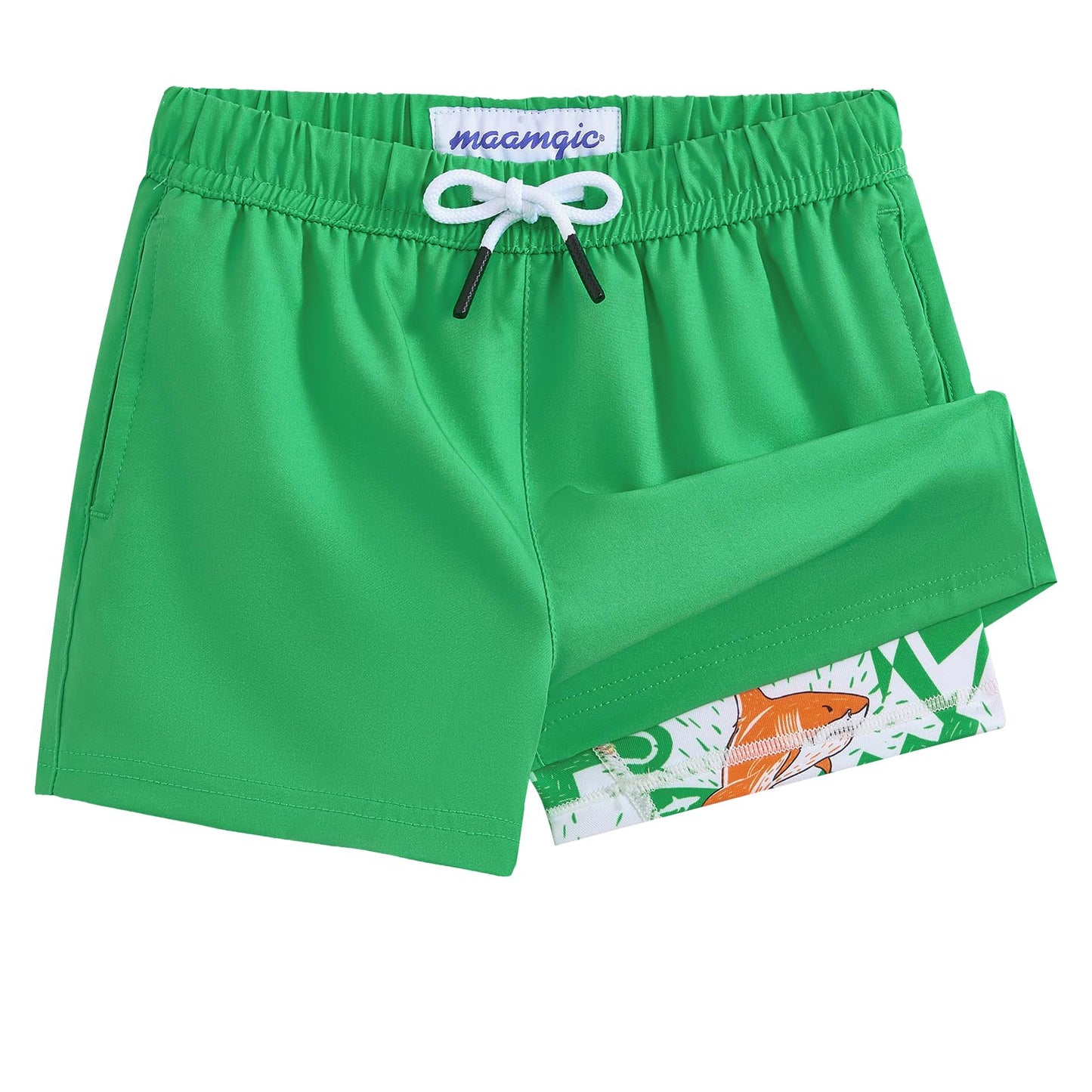 maamgic Boys Swim Trunks with Compression Liner 4-Way Stretch Quick Dry Bathing Suit Toddler Beach Shorts Retro Green 5-6 Years