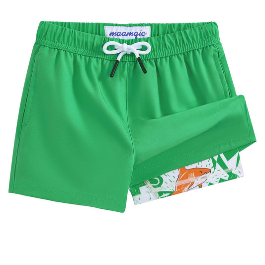 maamgic Boys Swim Trunks with Compression Liner 4-Way Stretch Quick Dry Bathing Suit Toddler Beach Shorts Retro Green 5-6 Years