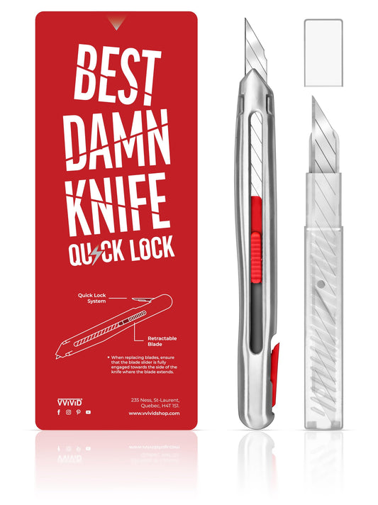 VViViD Best Damn Knife Quick Lock, Heavy Duty Precise Utility Blade, Quickest Safety Lock, 11, 9mm Blades
