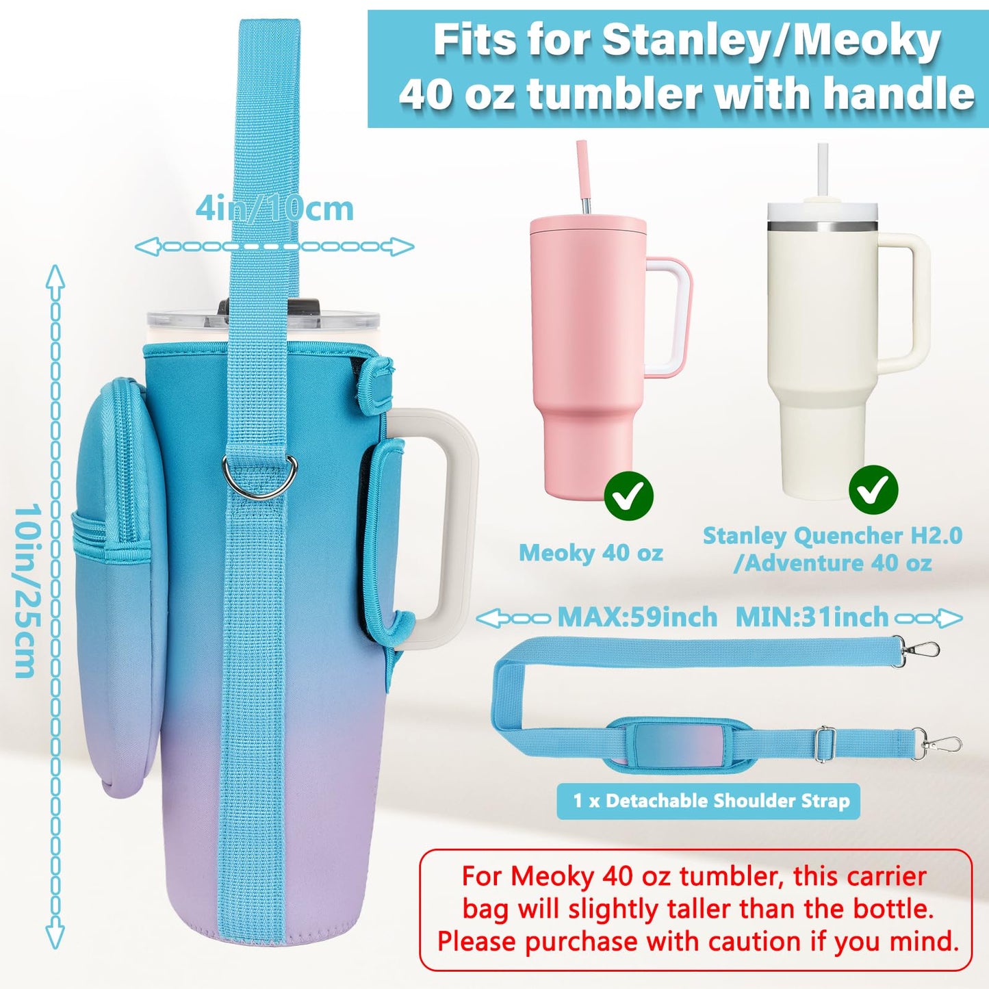 LEFOR·Z Water Bottle Carrier Bag with Phone Pocket Compatible with Stanley/Meoky 40 oz Tumbler with Handle,Water Bottle Holder Pouch with Adjustable Strap Compatible with Stanley Cup Accessories